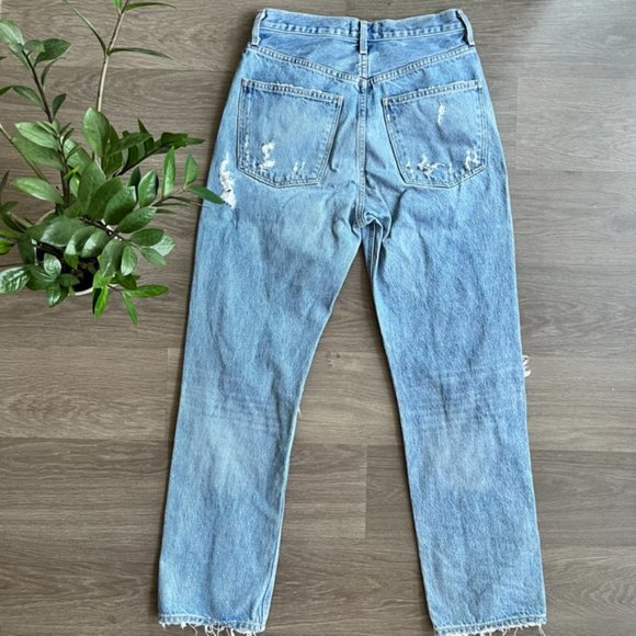 Agolde Light Blue Distressed Straight Leg Jeans - Picture 12 of 14